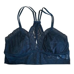 Aerie Lightly Lined Black Floral Sheer Lace Bralette Size Medium